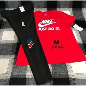 womens Nike leggings OUTFIT WITH RED SHORT SLEEVED LOGO TEE MEDIUM/LARGE